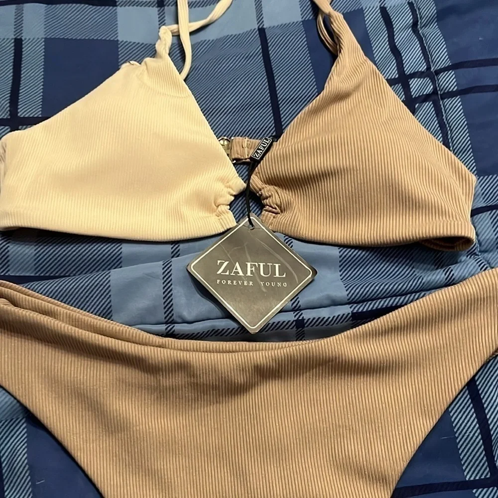 NWT ZAFUL Ribbed O-Ring String Bikini Cheeky Thong Swimwear  size small